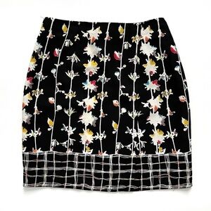 Mixit Faux Wrap Skirt Sz 10 Black White Multi Color Floral Grid Dual Pattern